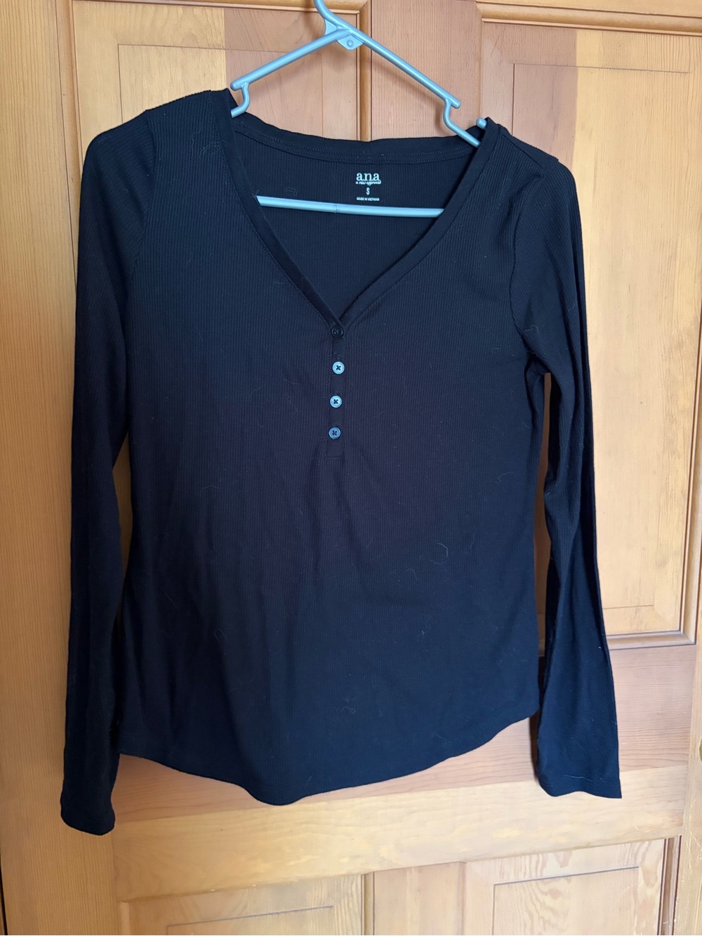 a.n.a Black Ribbed Henley Long-Sleeve Top